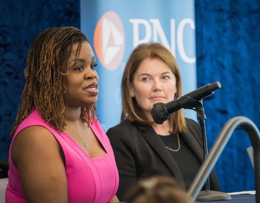 Shawneequa Blount, director of child care innovation at the Institute to Advance Child Care, speaks during a Fort Worth Report conversation on child care on Aug. 16, 2023, at Texas Wesleyan University in Fort Worth.